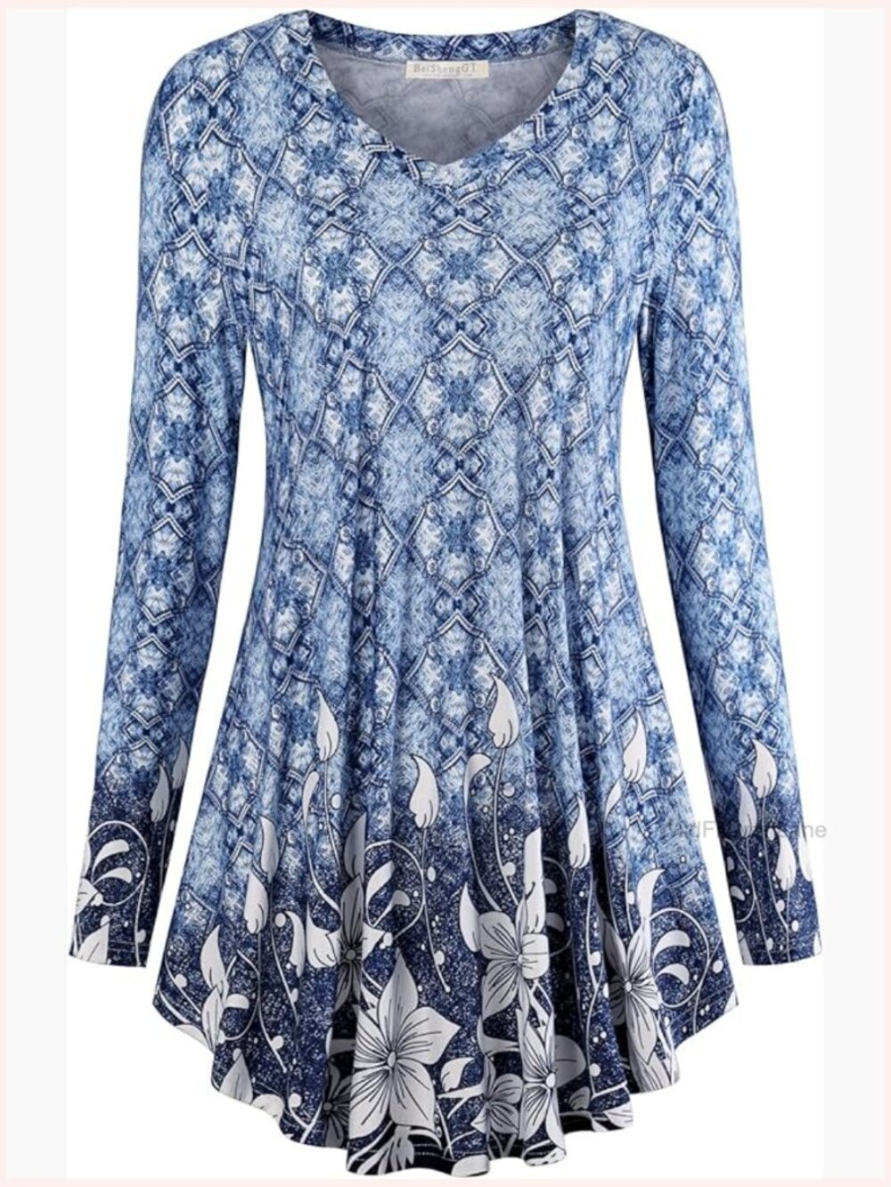 Casual Long Sleeve Tunic Top for Leggings V-Neck Blouse Tee
